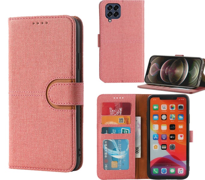 Galaxy M33 5g PU leather wallet case canvas finish combined pink Carousel 1