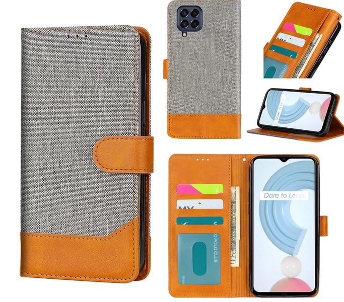 Galaxy M62 PU leather wallet case denim finish combined grey Carousel 1
