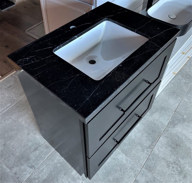 Freestanding Vanity 800mm with 2 drawers black (SOLID WOOD) Black Marbal Top Carousel 2