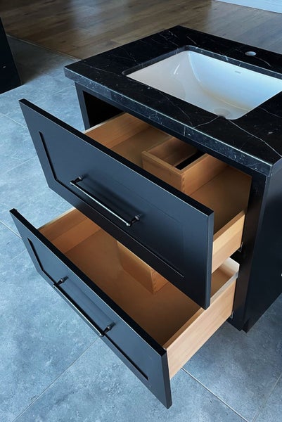 Freestanding Vanity 800mm with 2 drawers black (SOLID WOOD) Black Marbal Top Carousel 4