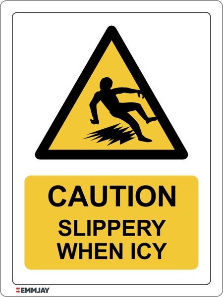 223 EMMJAY- CAUTION SLIPPERY WHEN ICY sign (300x225mm)- ACM - NZ made Carousel 1