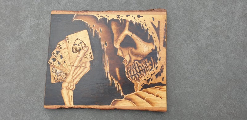 Pyrography Artwork on live edge basswood Carousel 1