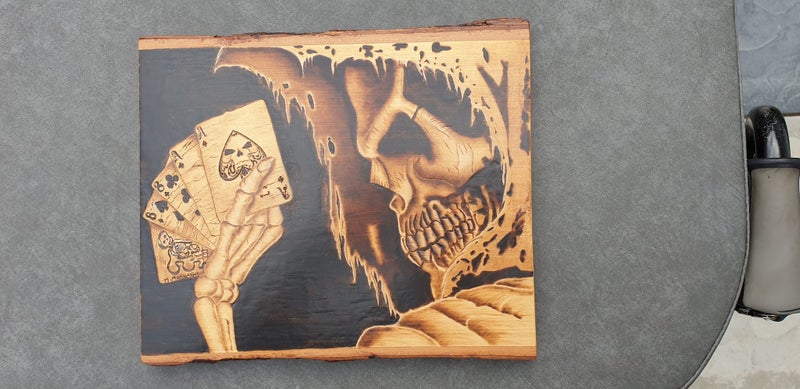 Pyrography Artwork on live edge basswood Carousel 5