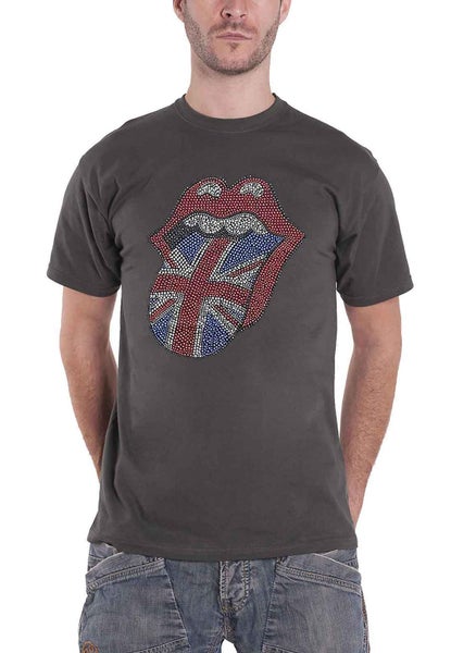 The Rolling Stones T Shirt Union Jack Tongue Diamante Official Charcoal Grey Carousel 1
