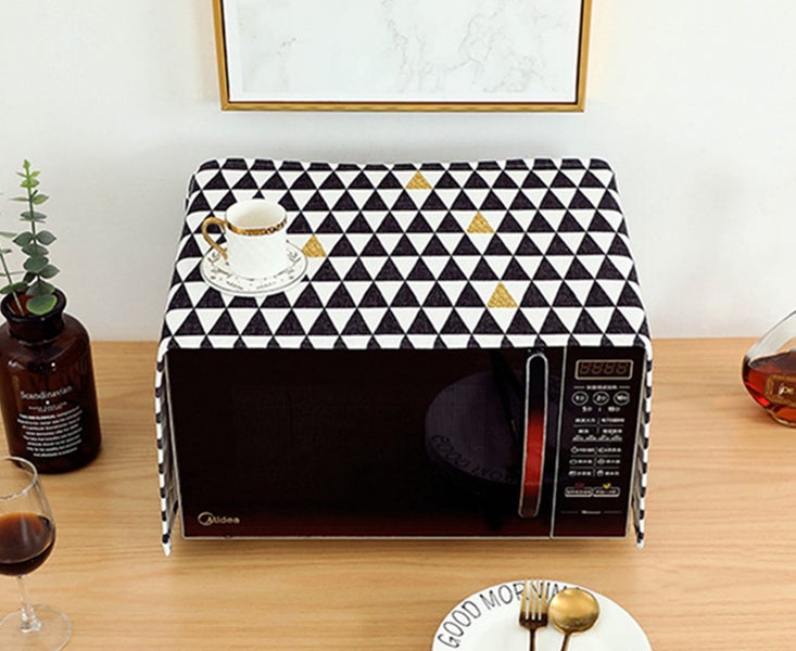 C75 Kitchen Black and White Triangle Pattern Microwave Dust Cover Carousel 2