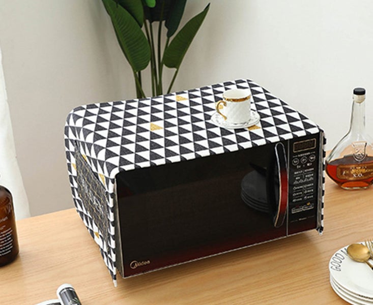 C75 Kitchen Black and White Triangle Pattern Microwave Dust Cover Carousel 4
