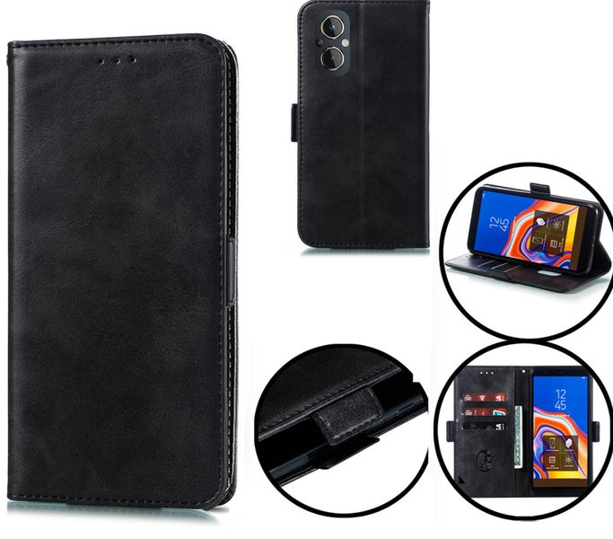 Oppo A96 5G wallet case card slot kickstand side magnet buckle charcoal Carousel 1