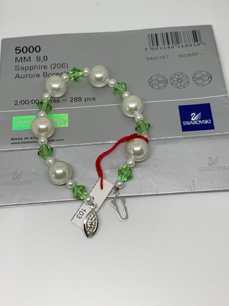 White Pearl + Green Swarovski Bracelet Carousel 2