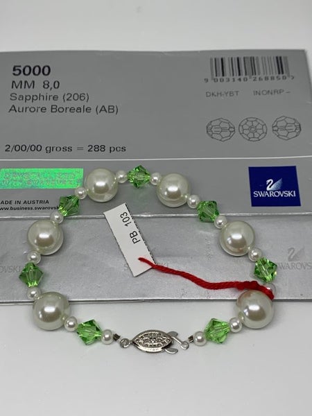 White Pearl + Green Swarovski Bracelet Carousel 1