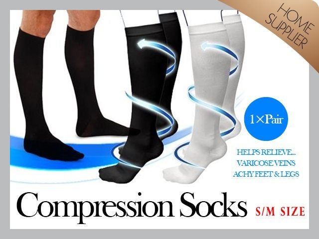 2 Pair Compression Socks Varicose Vein Relief Aching, Free Shipping! Carousel 1