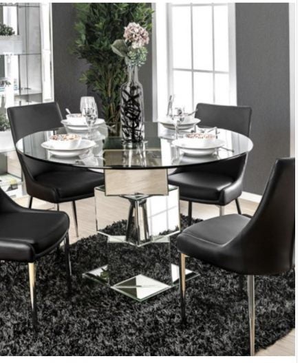 CLEARANCE - Cyrina Mirrored Glass Round Dining Table 120CM **45% OFF** Carousel 6