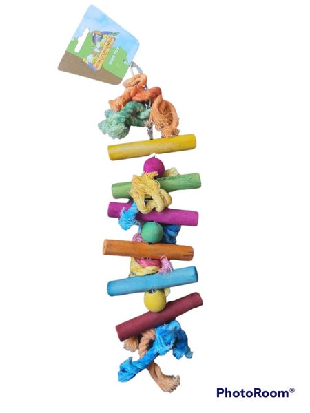 Large Bird Hanging Rope Toy - Colorful Wooden Sticks - High Quality Toy - 40cm Carousel 1