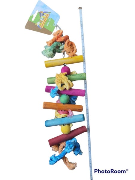 Large Bird Hanging Rope Toy - Colorful Wooden Sticks - High Quality Toy - 40cm Carousel 2