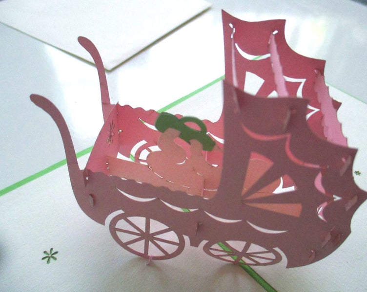Baby Card for baby boy or baby girl - Special - Pop up Pram Carousel 4