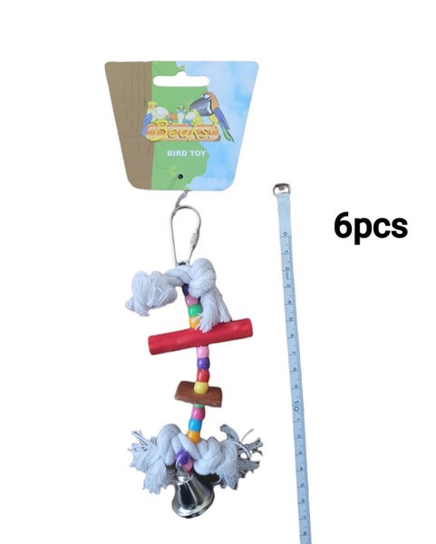 6 x Bird Toys - Rope, Beads and Bell - 17cm Carousel 1