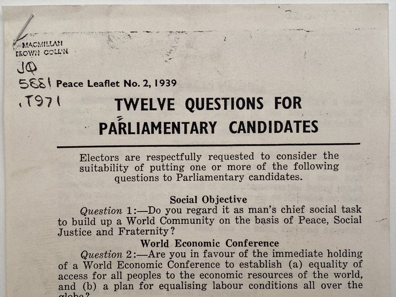 OLD DOCUMENT: Peace Leaflet No. 2 1939 Carousel 1