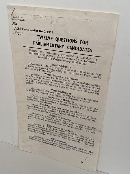 OLD DOCUMENT: Peace Leaflet No. 2 1939 Carousel 2