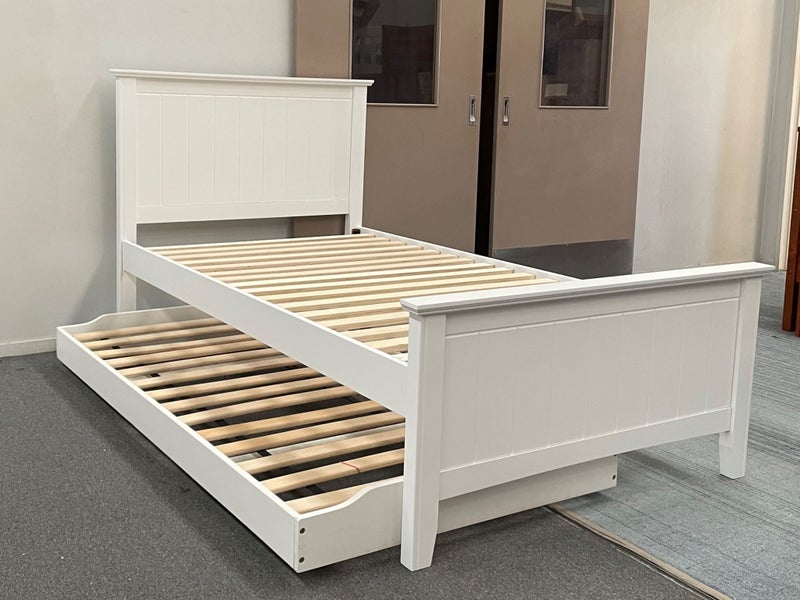 Eddie King Single Bed Solid Hardwood Pop up Trundle White Malaysian Made Carousel 4