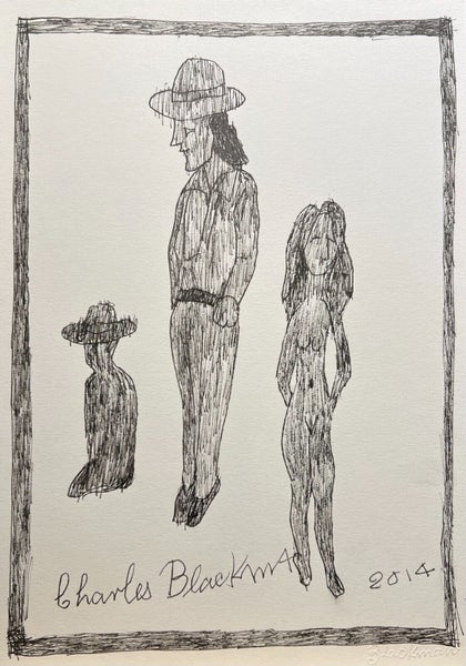 CHARLES BLACKMAN "Three Figures, 2014" Original, Signed Ink on Paper 30cm x 21cm Carousel 1