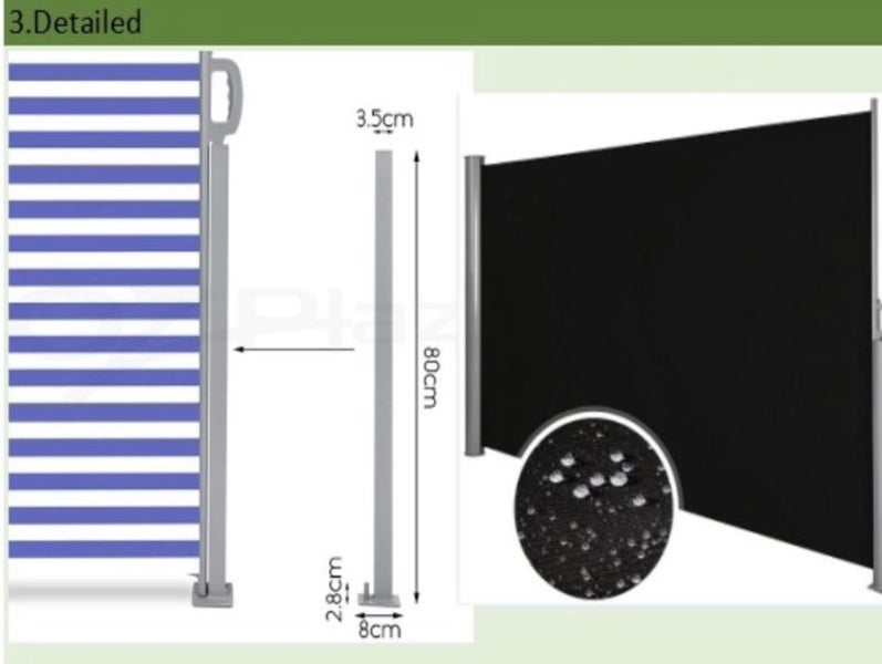 RETRACTABLE AWNING 2m(H) x 3.0m(L) Dark Grey or Black Carousel 1