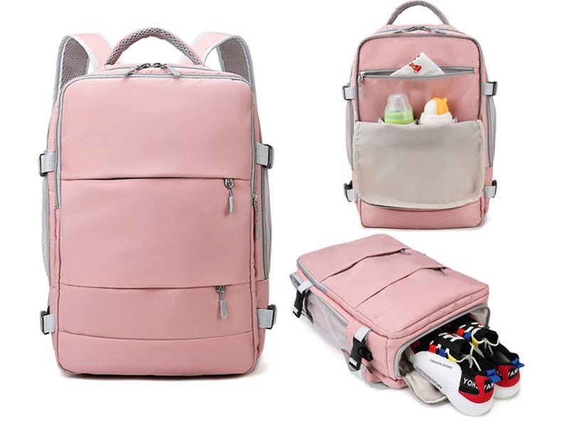 Water Resistant Mommy Bag Diaper Bag Travel Backpack with USB Port Pink Carousel 1