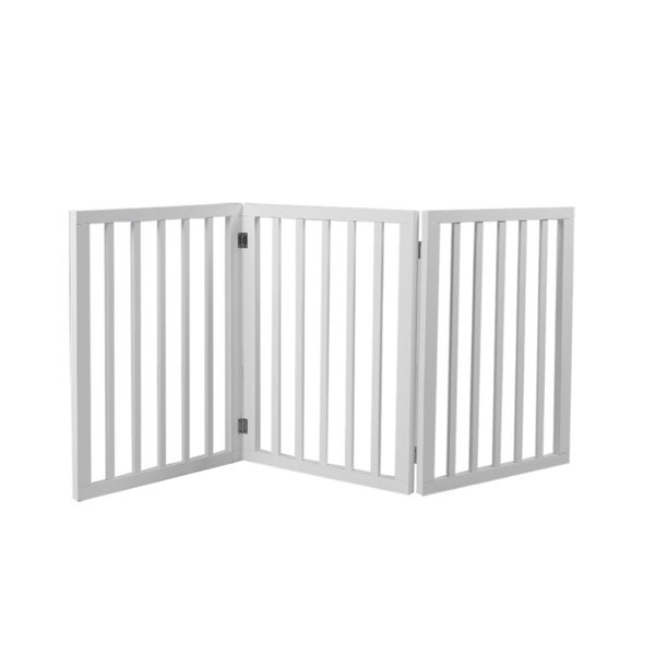 Wooden Pet Gate Dog Fence Retractable Barrier Portable Door 3 Panel White Carousel 1