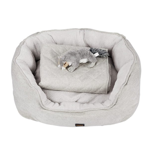 Pawz Pet Bed Set Dog Cat Quilted Blanket Squeaky Toy Calming Warm Soft Beige XL Carousel 1