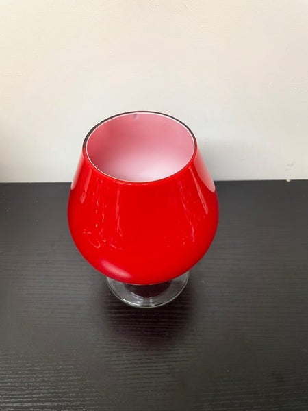 Vintage Mid Century Ruby Red Cased Glass Balloon Brandy Goblet Carousel 2