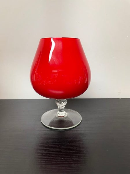 Vintage Mid Century Ruby Red Cased Glass Balloon Brandy Goblet Carousel 1