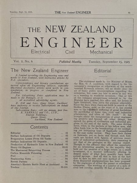 OLD MAGAZINE: The New Zealand Engineer Vol. 2, No. 6 - 15 September 1925 Carousel 3
