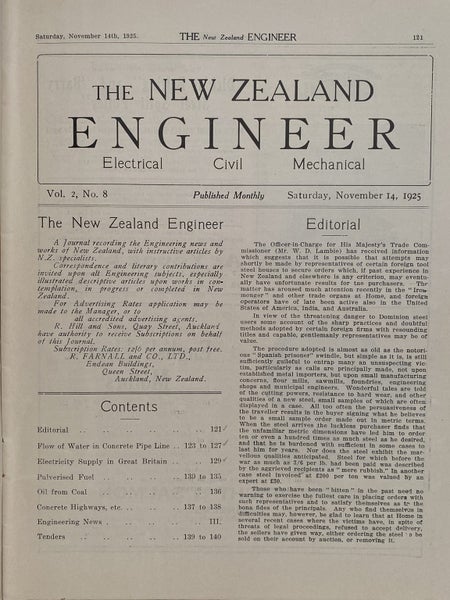 OLD MAGAZINE: The New Zealand Engineer Vol. 2, No. 8 - 14 November 1925 Carousel 3