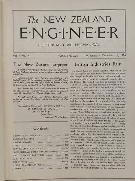 OLD MAGAZINE: The New Zealand Engineer Vol. 3, No. 9 - 15 December 1926 Carousel 3
