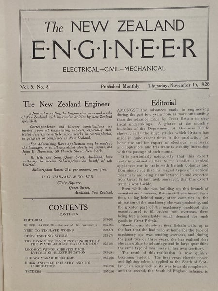 OLD MAGAZINE: The New Zealand Engineer Vol. 5, No. 8 - 15 November 1928 Carousel 3