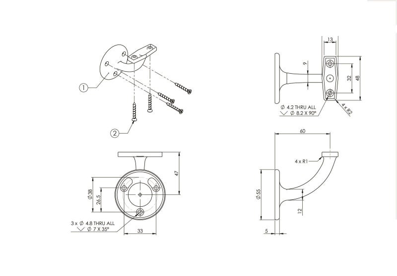 Emro 440 Stair Hand Rail Bracket Bracket Visible Fix 60mm Carousel 2