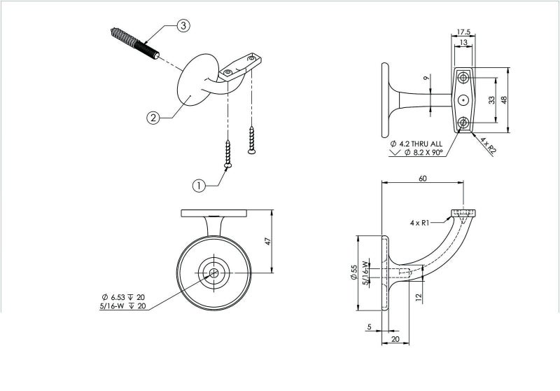 Emro Stair Hand Rail Bracket 442 60mm Centre Concealed Fix AS1428.1 2009 Carousel 2