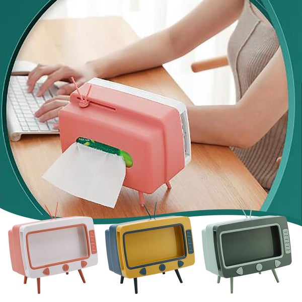 TV Tissue Box Mobile Phone Stand Desktop Tissue Napkin Container Holder Rack Carousel 1