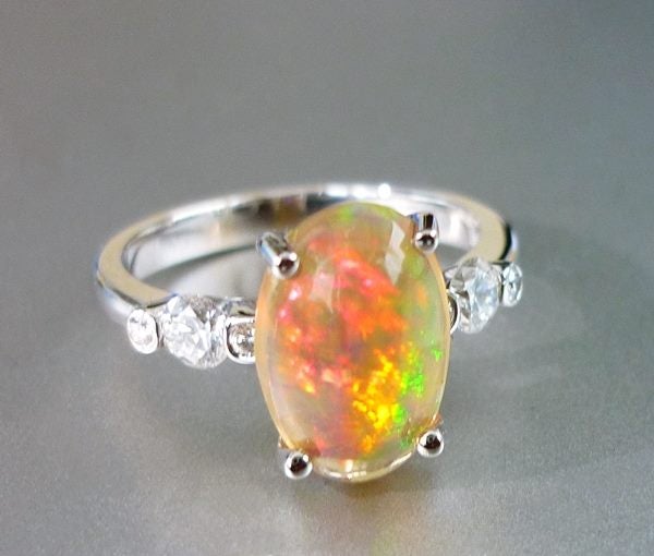 2.10CT CERTIFIED BEAUTIFUL NATURAL OPAL 0.34CT DIAMOND 18K SOLID WHITE GOLD RING Carousel 2