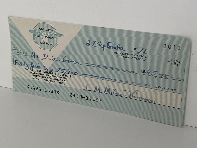 OLD BANKING MEMORABILIA: Bank cheque from Valley National Bank, Arizona 1971 Carousel 2