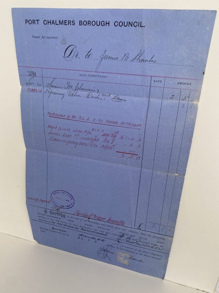 ANTIQUE INVOICE / RECEIPT: Port Chalmers Borough Council 1896 (126 yo) Carousel 2