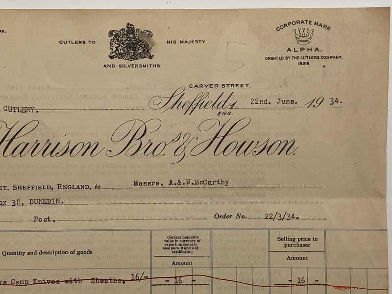 OLD INVOICE / RECEIPT: Harrision Bros. & Howson - Silversmiths 1934 (88 yo) Carousel 1