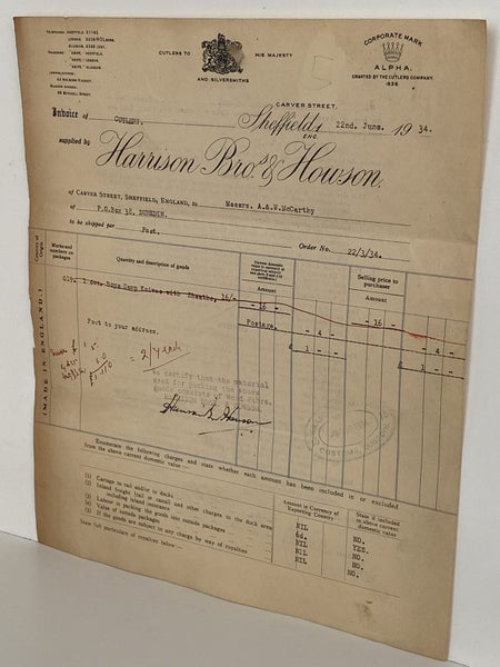 OLD INVOICE / RECEIPT: Harrision Bros. & Howson - Silversmiths 1934 (88 yo) Carousel 2