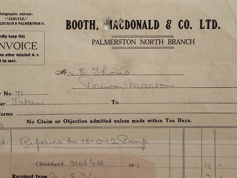ANTIQUE INVOICE / RECEIPT: Booth, Macdonald & Co. Ltd. 1918 (104 yo) Carousel 1