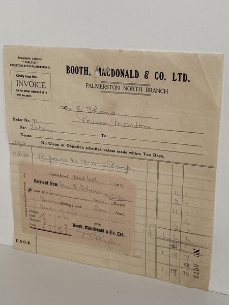 ANTIQUE INVOICE / RECEIPT: Booth, Macdonald & Co. Ltd. 1918 (104 yo) Carousel 2