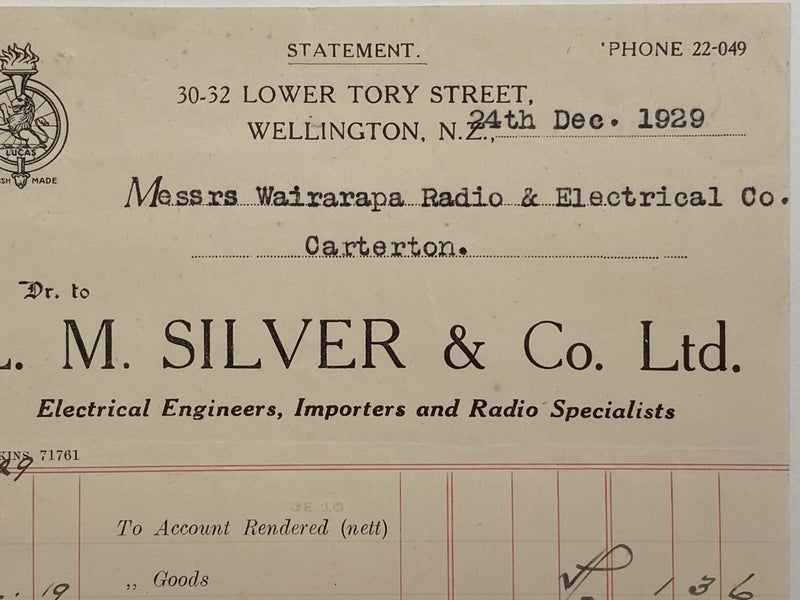 OLD INVOICE / RECEIPT: L. M. Silver & Co. Ltd. 1929 (93 yo) Carousel 1