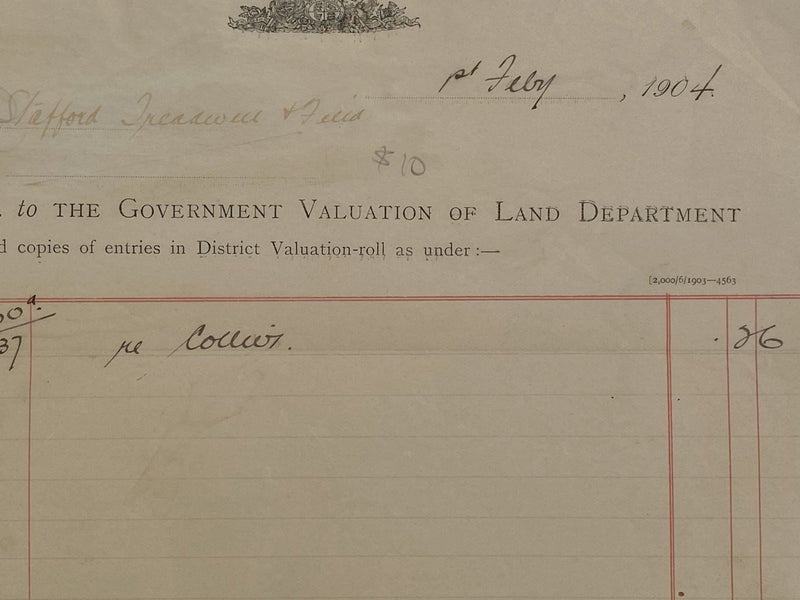 ANTIQUE INVOICE / RECEIPT: Government Valuation of Land Department 1904 (118 yo) Carousel 1