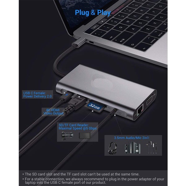 10 in 1 Type C Hub with 1000M RJ45 Ethernet Carousel 2