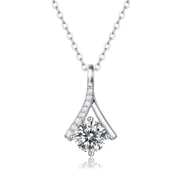 1ct Moissanite Diamond Pendant Necklace Round S925 Silver 18K Gold Plated REN01 Carousel 1