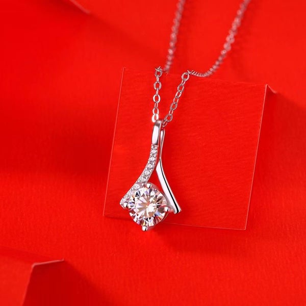 1ct Moissanite Diamond Pendant Necklace Round S925 Silver 18K Gold Plated REN01 Carousel 2
