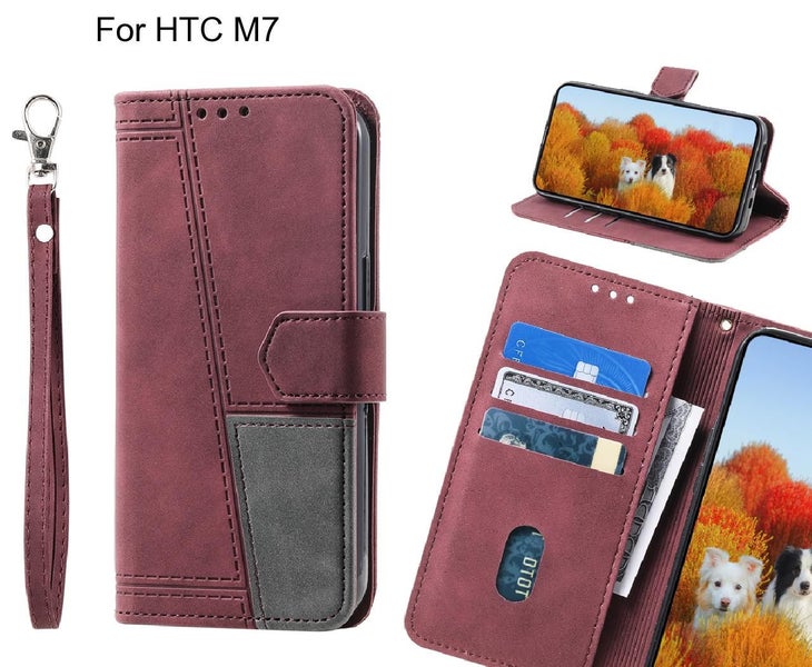 HTC M7 Case Wallet Premium Denim Leather Cover Carousel 1