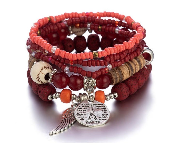 Red Bohemian Ethnic Style Multi-layer Stretch Rice Bead Bracelet Carousel 1